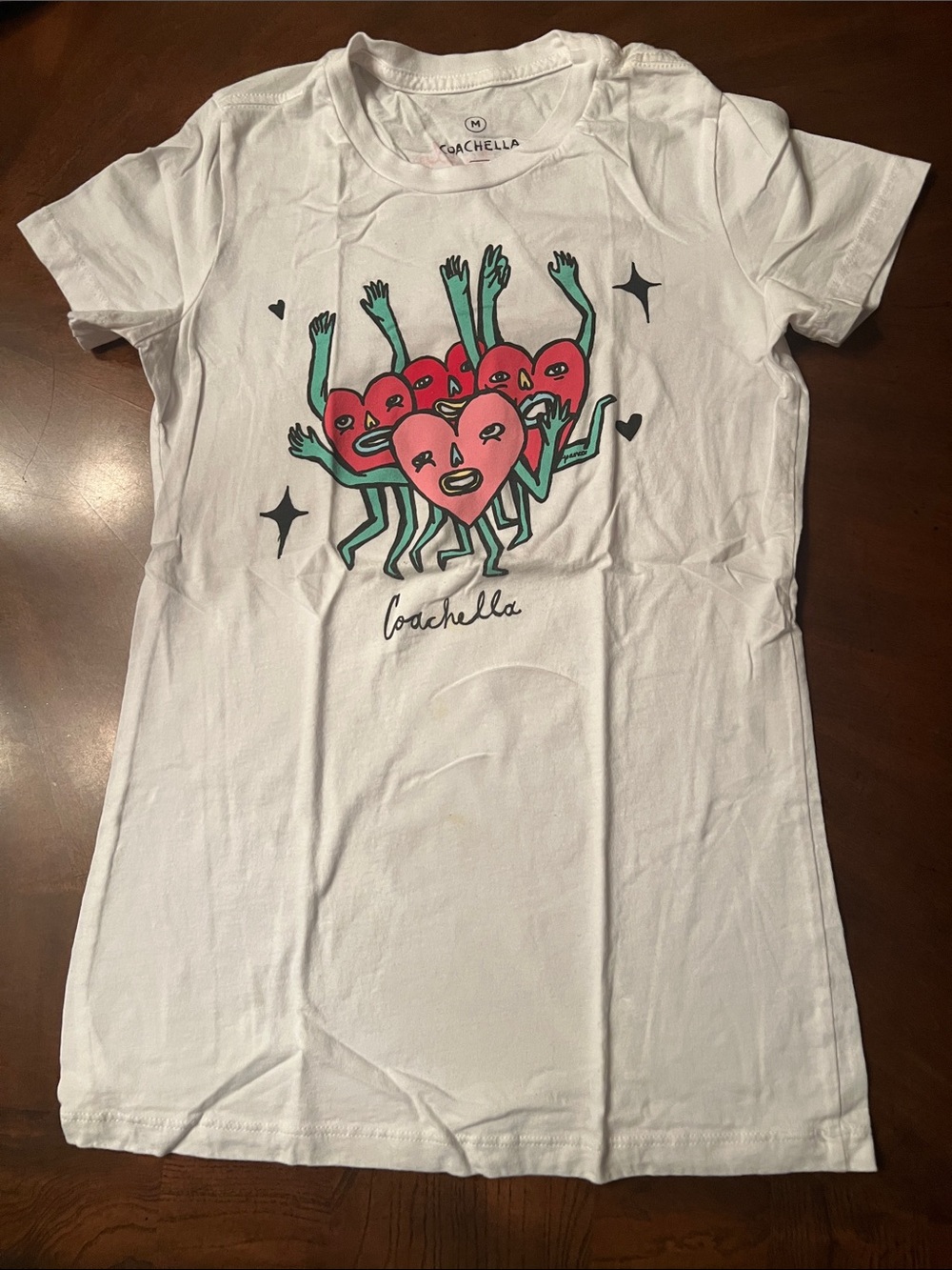 Coachella 2023 White Short Sleeve Graphic Heart Tee